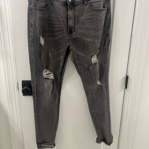 Charcoal Distressed Skinny Jeans for Men